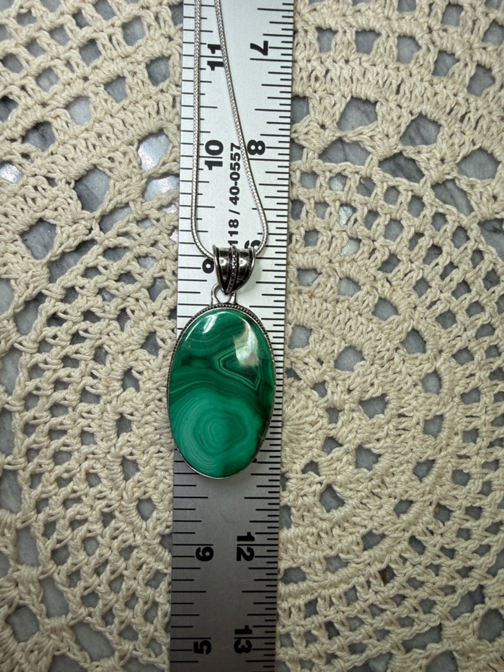 Green Malachite Oval Pendant Necklace - Women Jewelry - Picture 2 of 5